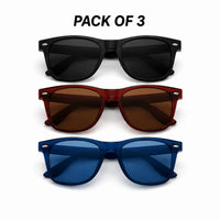Classic Combo Pack of 3 | Blue,Brown,Matte Black Medium Full Rim Wayfarer Sunglasses for Men [Polarized]