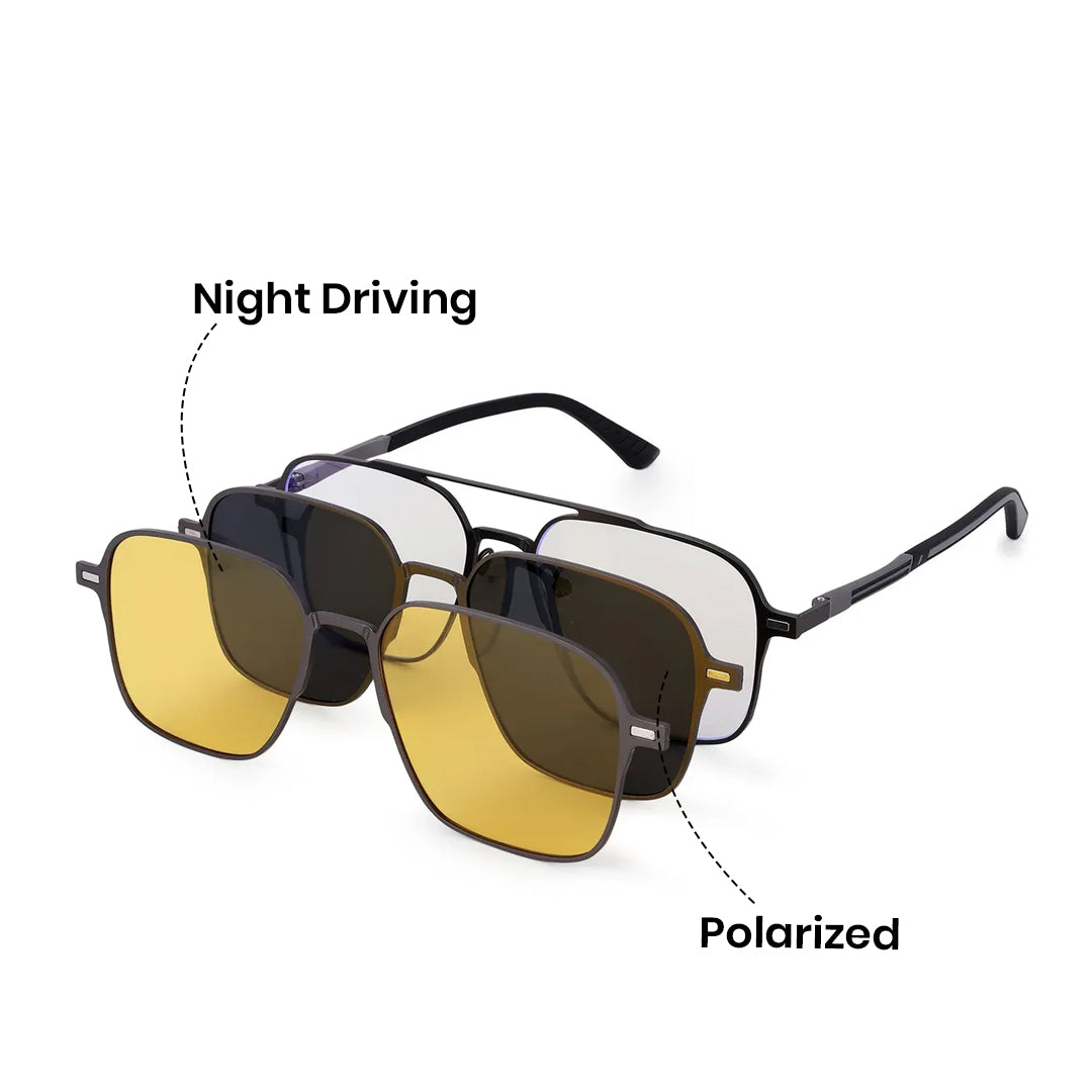 Avelora | Grey Large Full Rim Rectangle Clip-on for Men & Women [UV-protected]