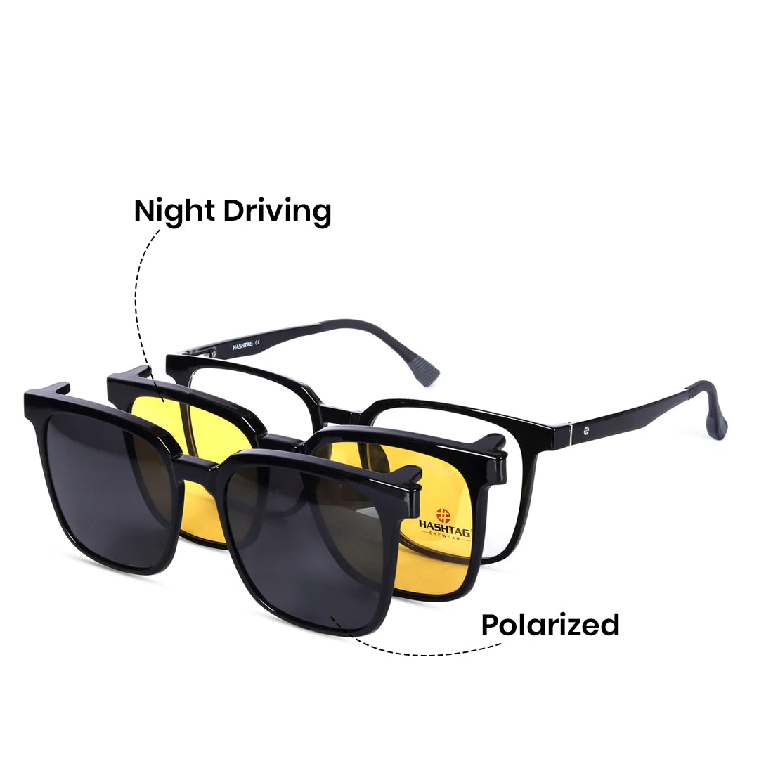 Blaze | Black Medium Full Rim Wayfarer Clip-on for Men & Women [Clip-on]