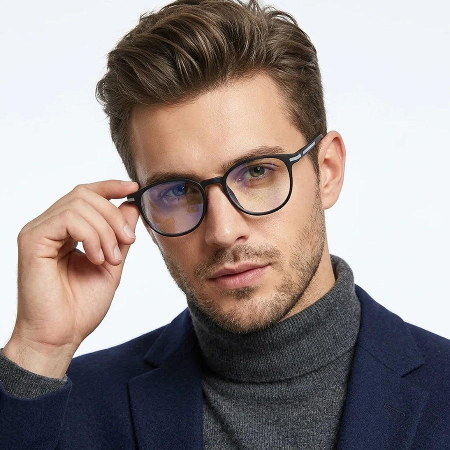 Idefend | Black Medium Full Rim OVAL Computer Glasses for Men & Women [Blue Block]