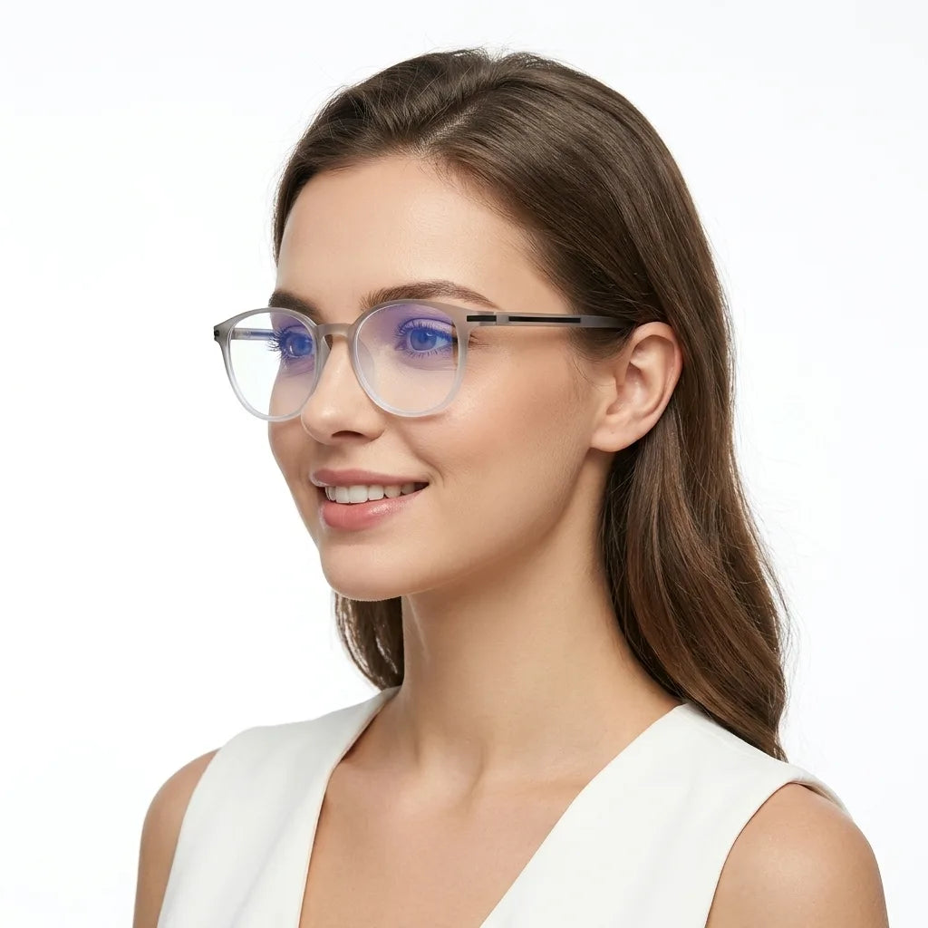 Idefend | Transparent Light Grey & White Medium Full Rim OVAL Computer Glasses for Men & Women [Blue Block]