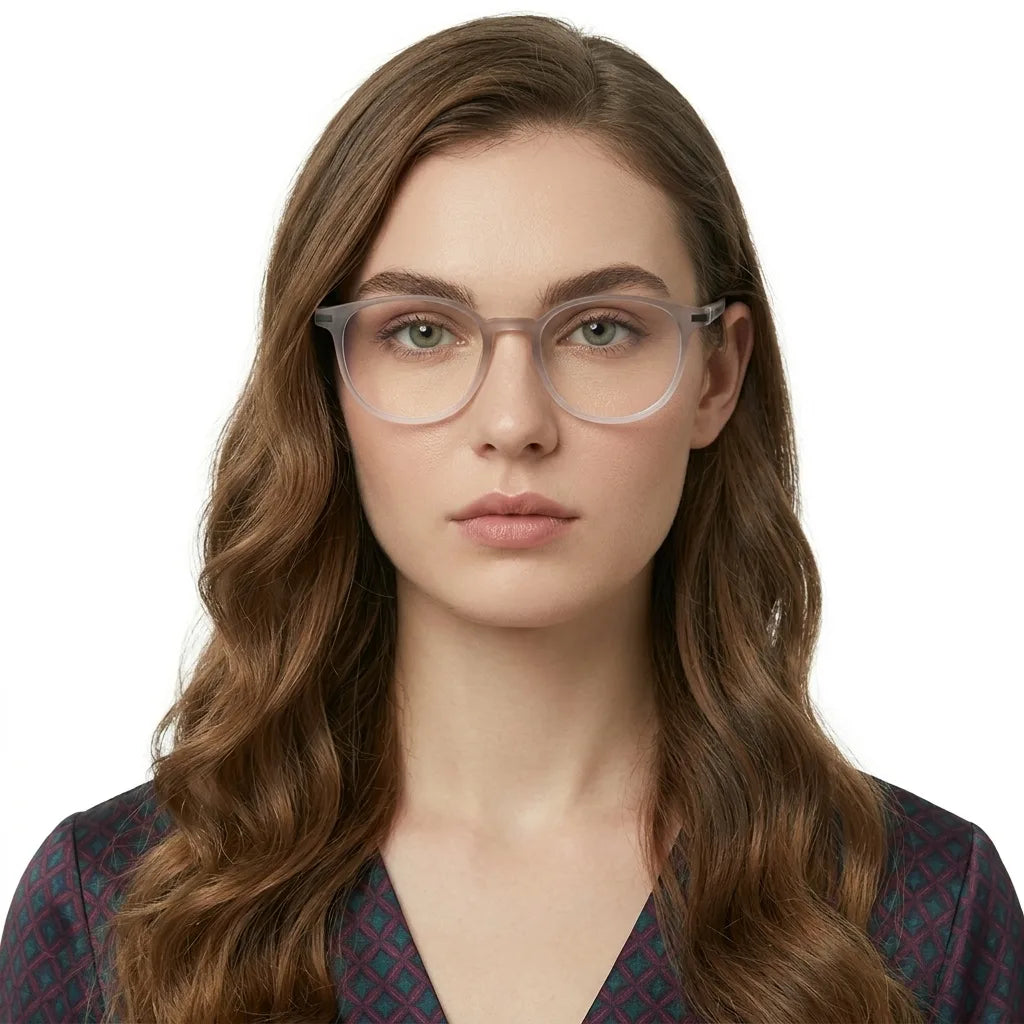 Idefend | Transparent Light Grey & White Medium Full Rim OVAL Computer Glasses for Men & Women [Blue Block]