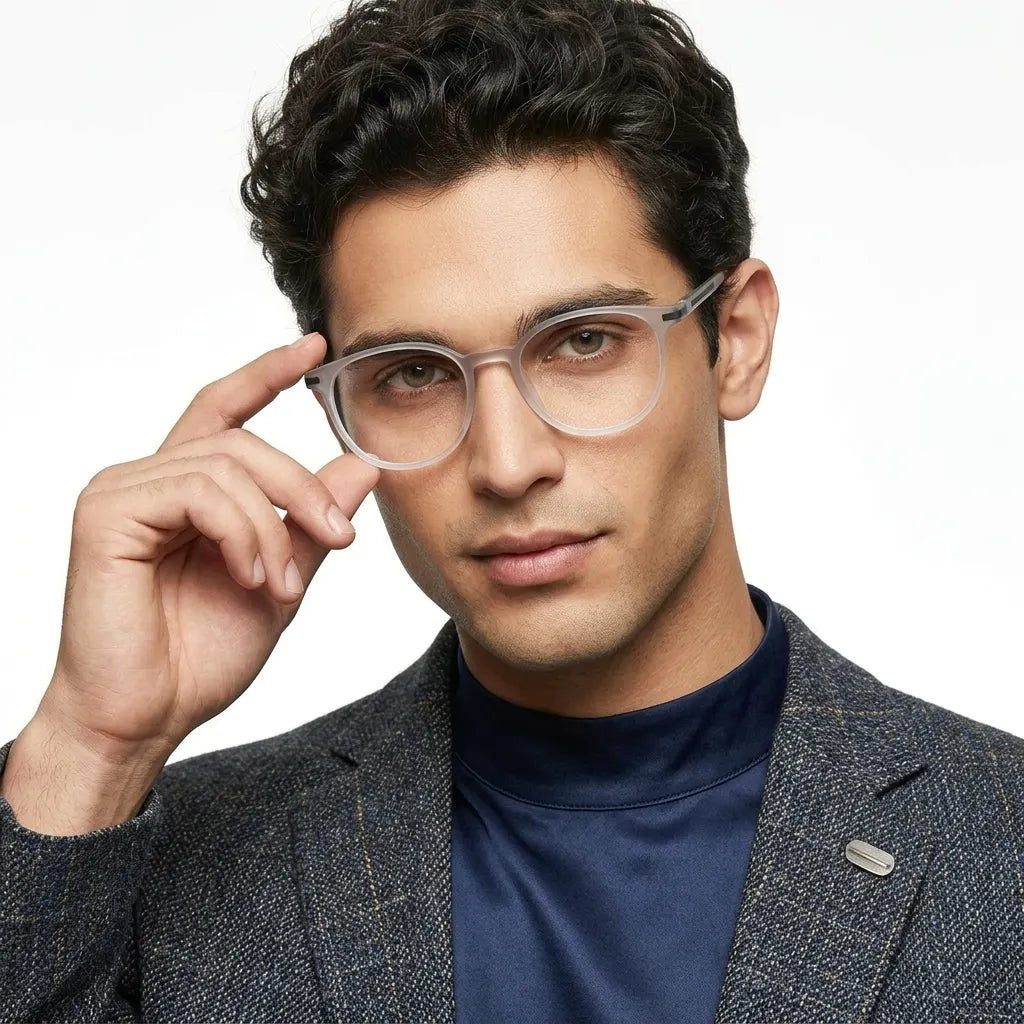 Idefend | Transparent Light Grey & White Medium Full Rim OVAL Computer Glasses for Men & Women [Blue Block]