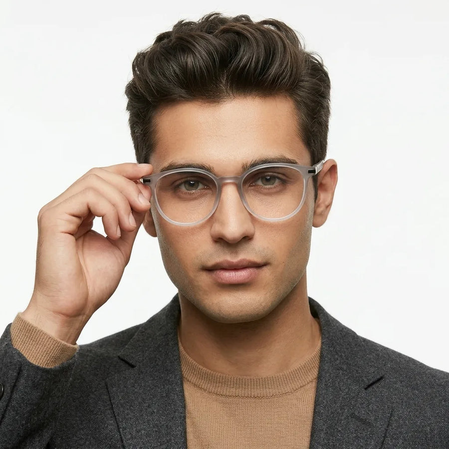 Idefend | Transparent Light Grey & White Medium Full Rim OVAL Computer Glasses for Men & Women [Blue Block]