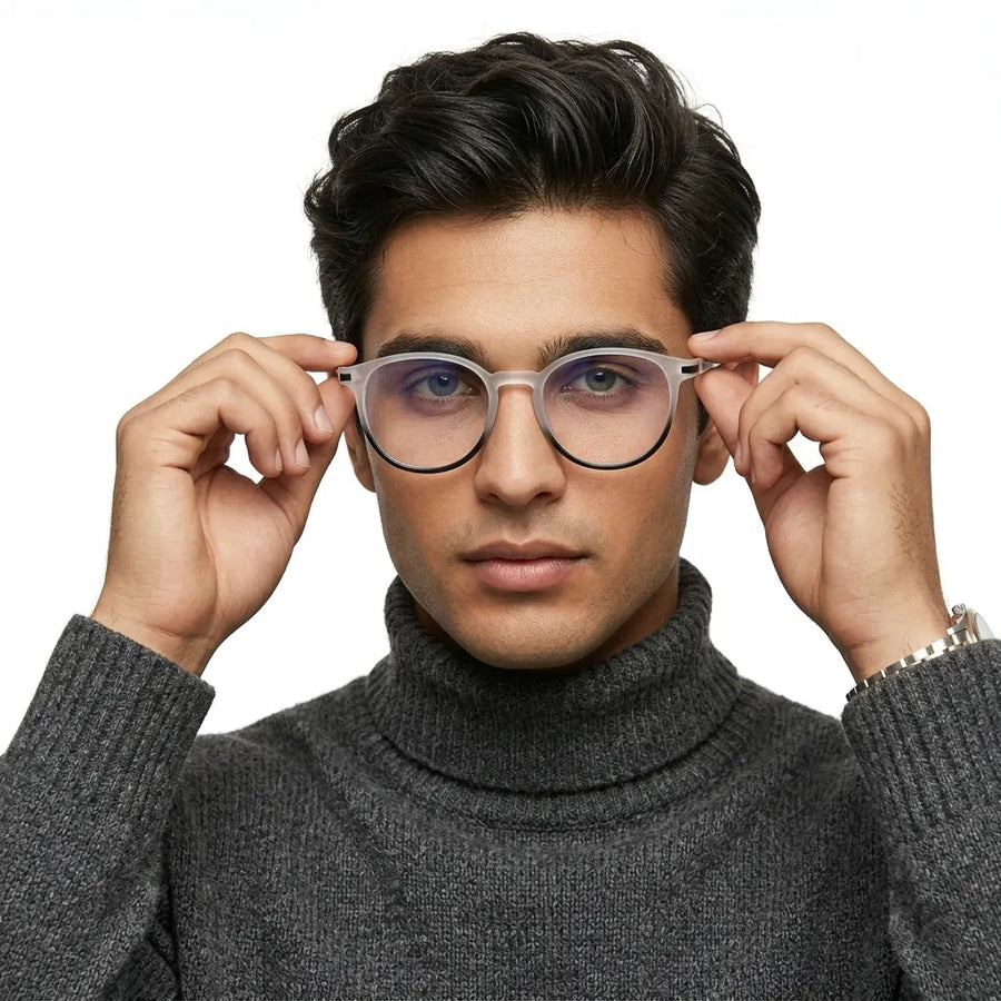 Idefend | Transparent White & Black Medium Full Rim OVAL Computer Glasses for Men & Women [Blue Block]