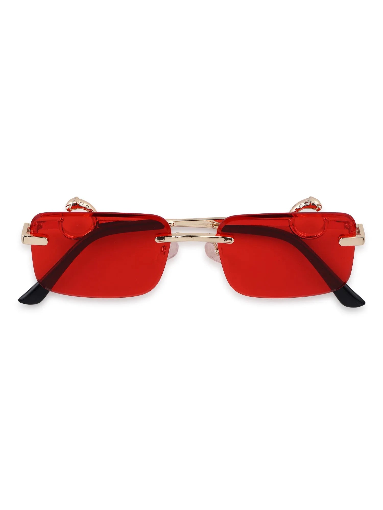 Phantoria | Red Small Rim Less Rectangle Sunglasses for Men & Women [UV-protected]