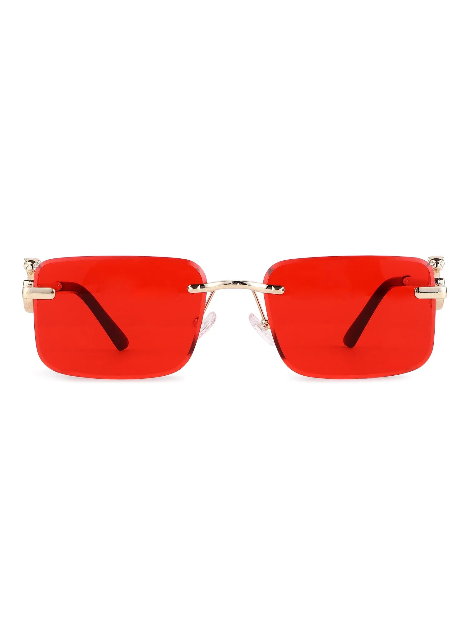 Phantoria | Red Small Rim Less Rectangle Sunglasses for Men & Women [UV-protected]