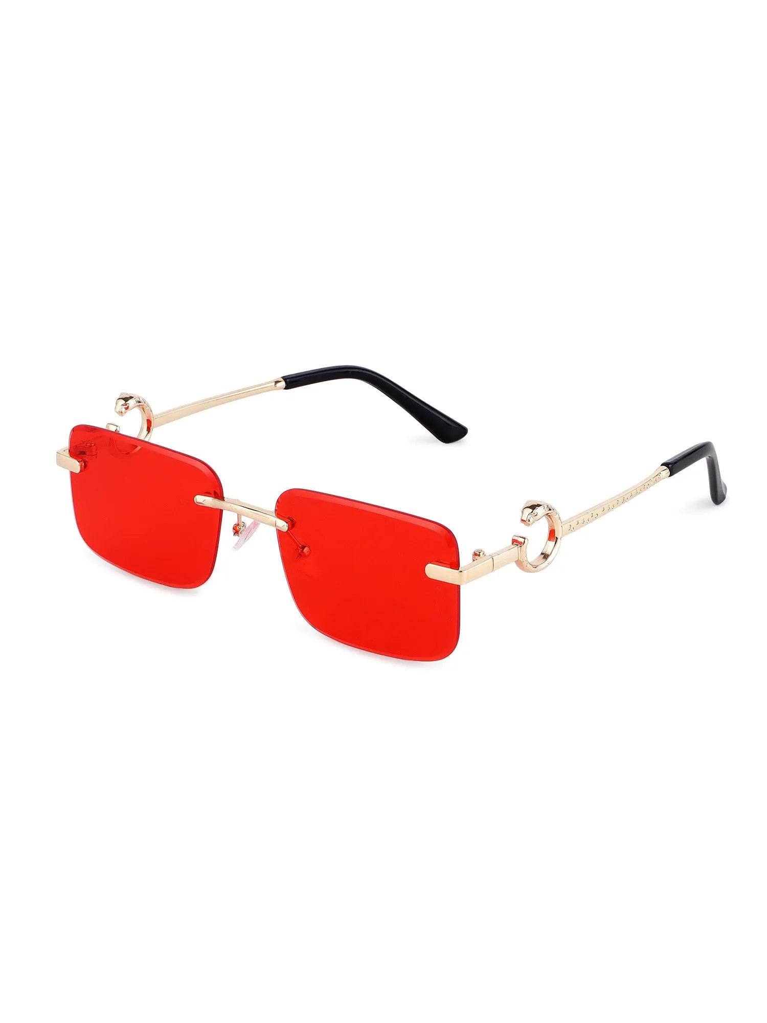 Phantoria | Red Small Rim Less Rectangle Sunglasses for Men & Women [UV-protected]