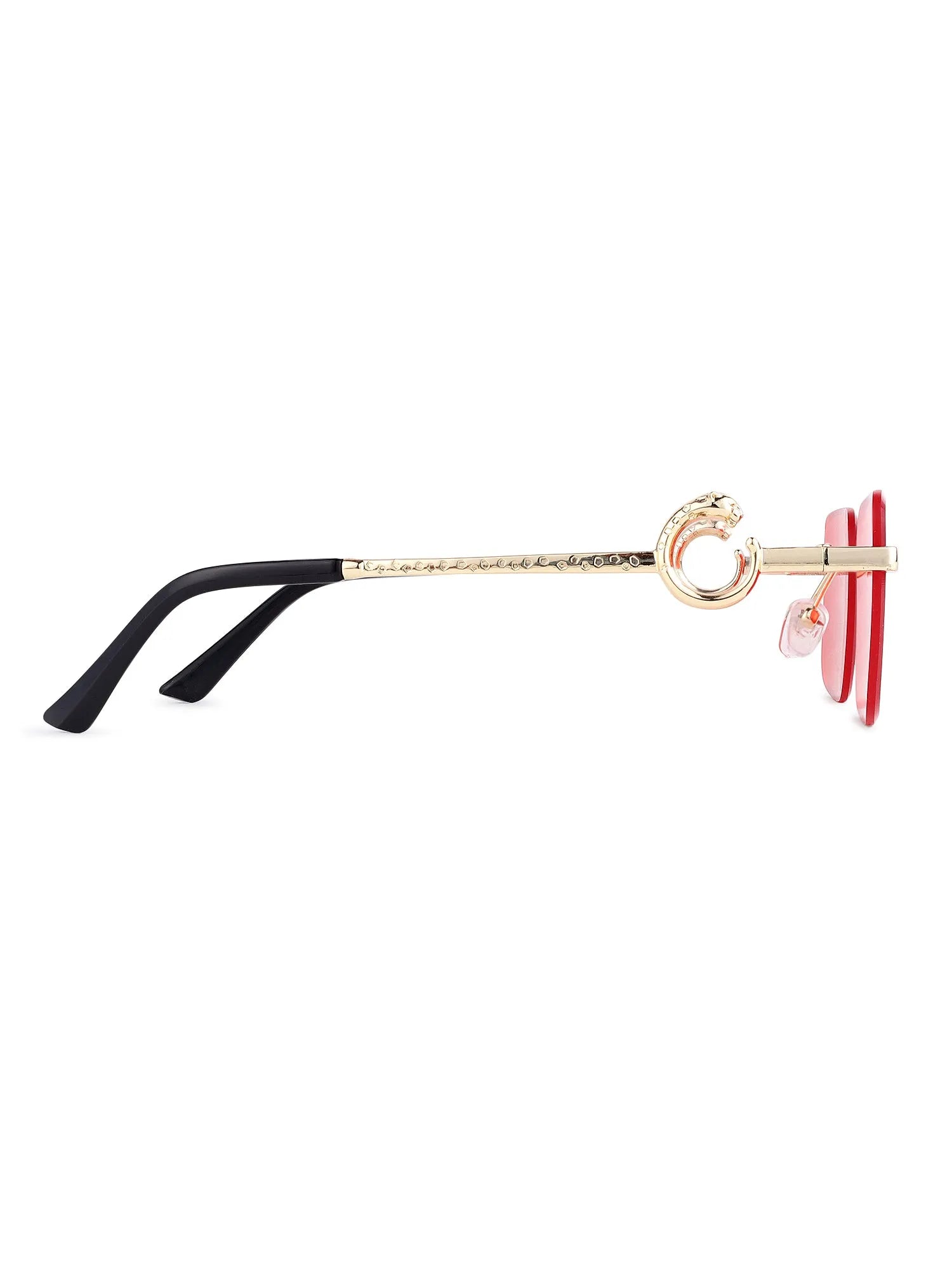 Phantoria | Red Small Rim Less Rectangle Sunglasses for Men & Women [UV-protected]