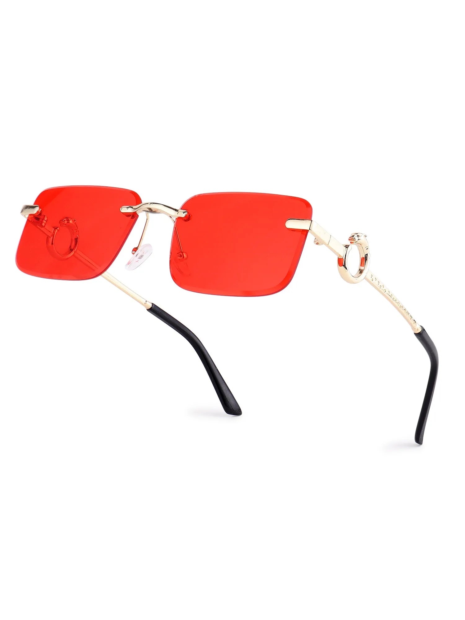 Phantoria | Red Small Rim Less Rectangle Sunglasses for Men & Women [UV-protected]