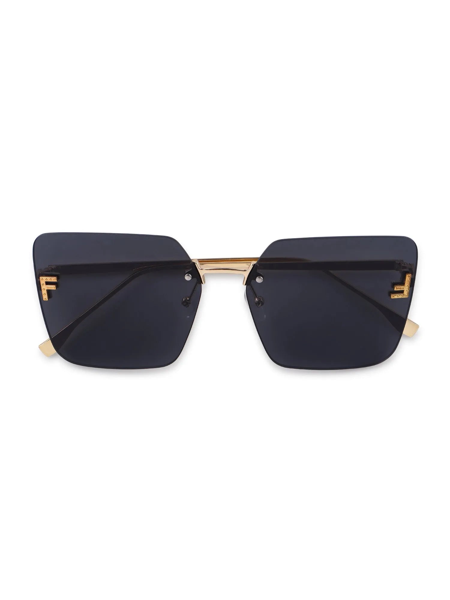 Tesseron | Black Small Rim Less Square Sunglasses for Women [UV-protected]