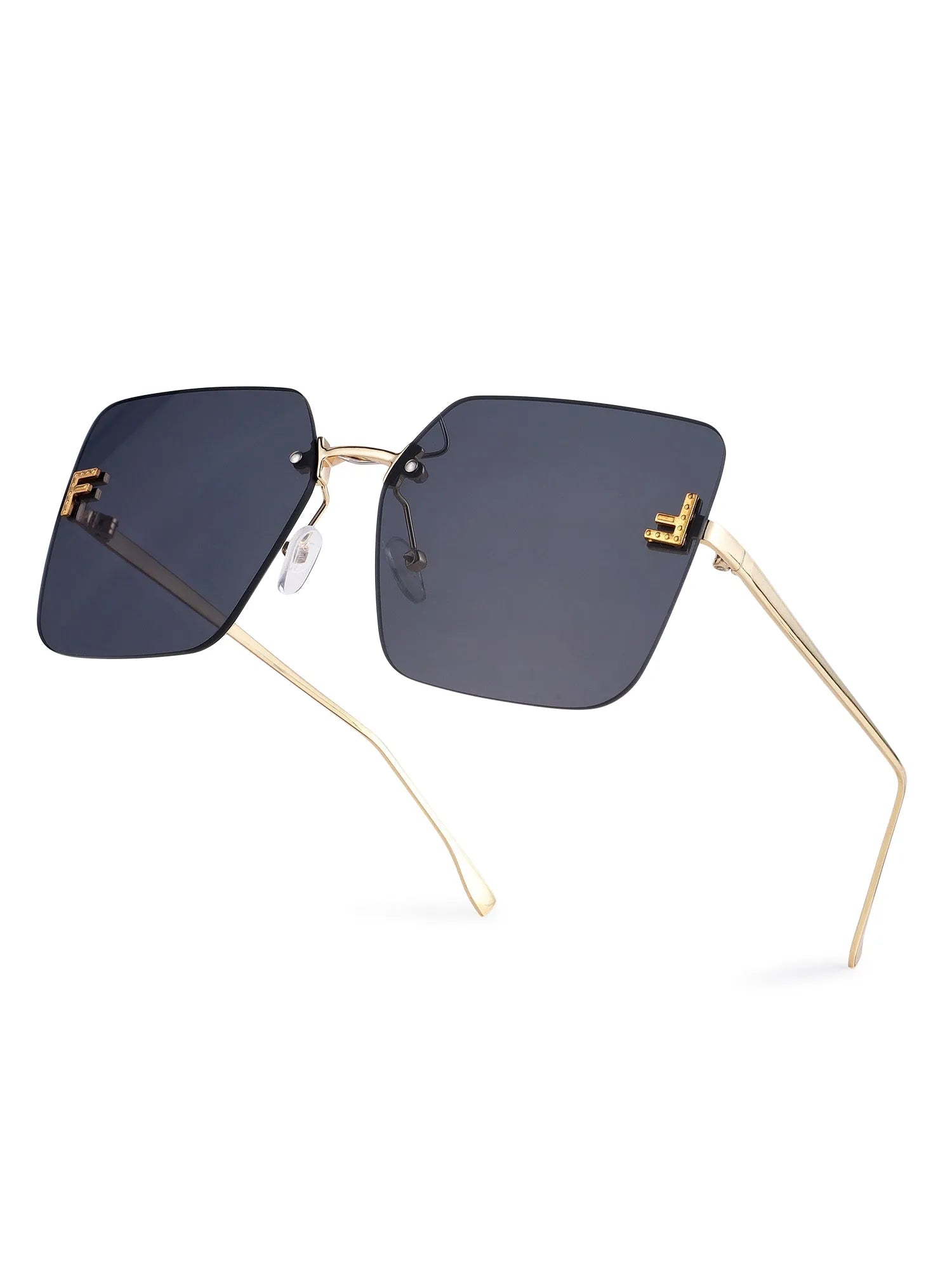 Tesseron | Black Small Rim Less Square Sunglasses for Women [UV-protected]