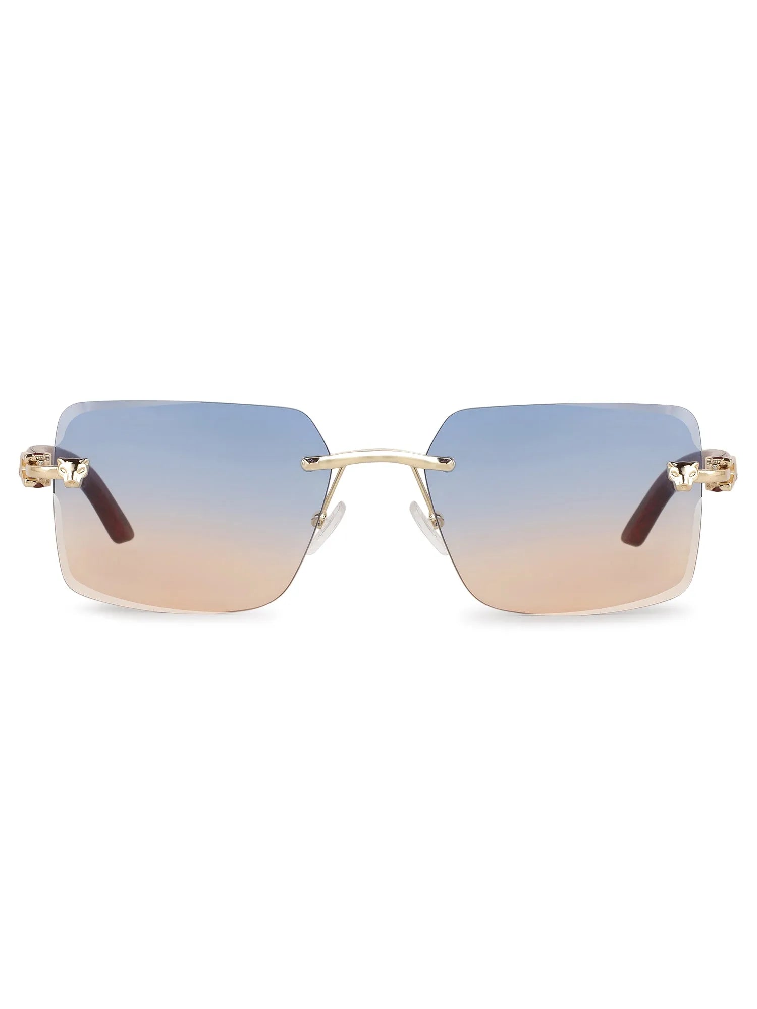 Starlight | Gradient Blue & Brown Medium Rim Less Rectangle Sunglasses for Men & Women [UV-protected]