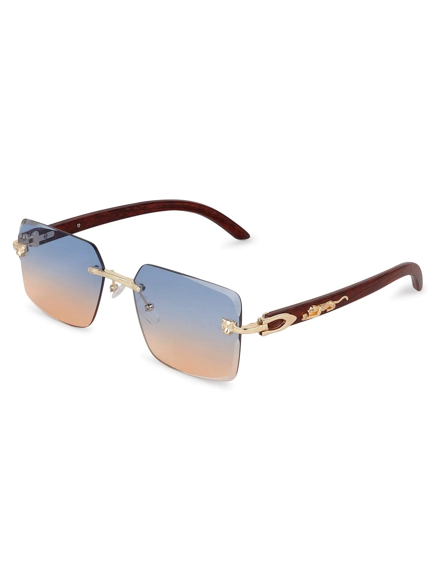 Starlight | Gradient Blue & Brown Medium Rim Less Rectangle Sunglasses for Men & Women [UV-protected]