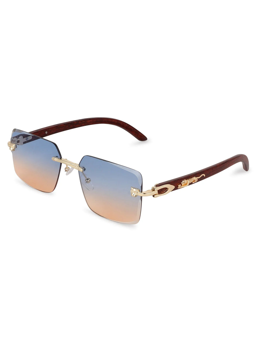 Starlight | Gradient Blue & Brown Medium Rim Less Rectangle Sunglasses for Men & Women [UV-protected]