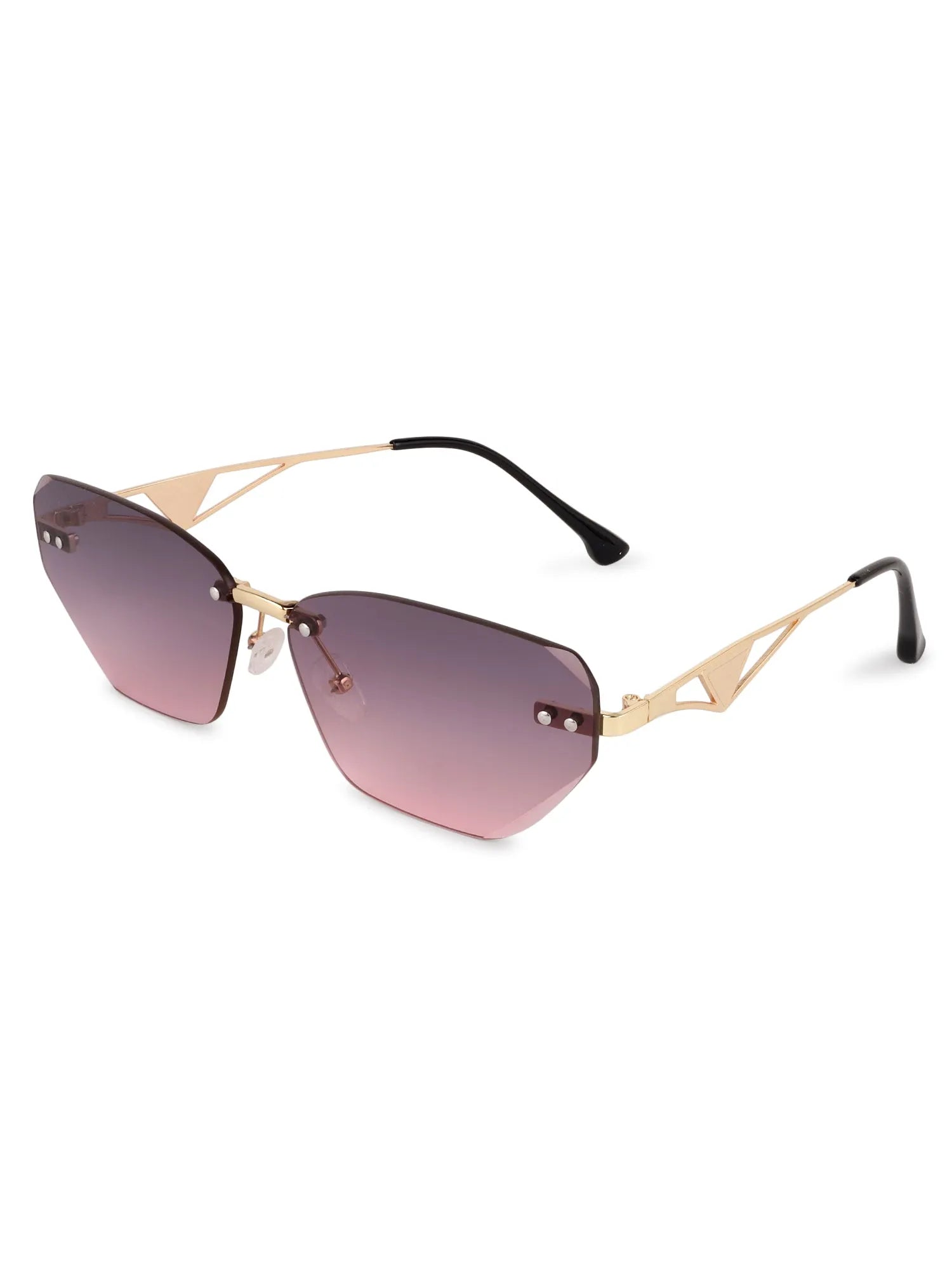 Rorion | Gradient Grey & Pink Medium Rim Less Rectangle Sunglasses for Men & Women [UV-protected]