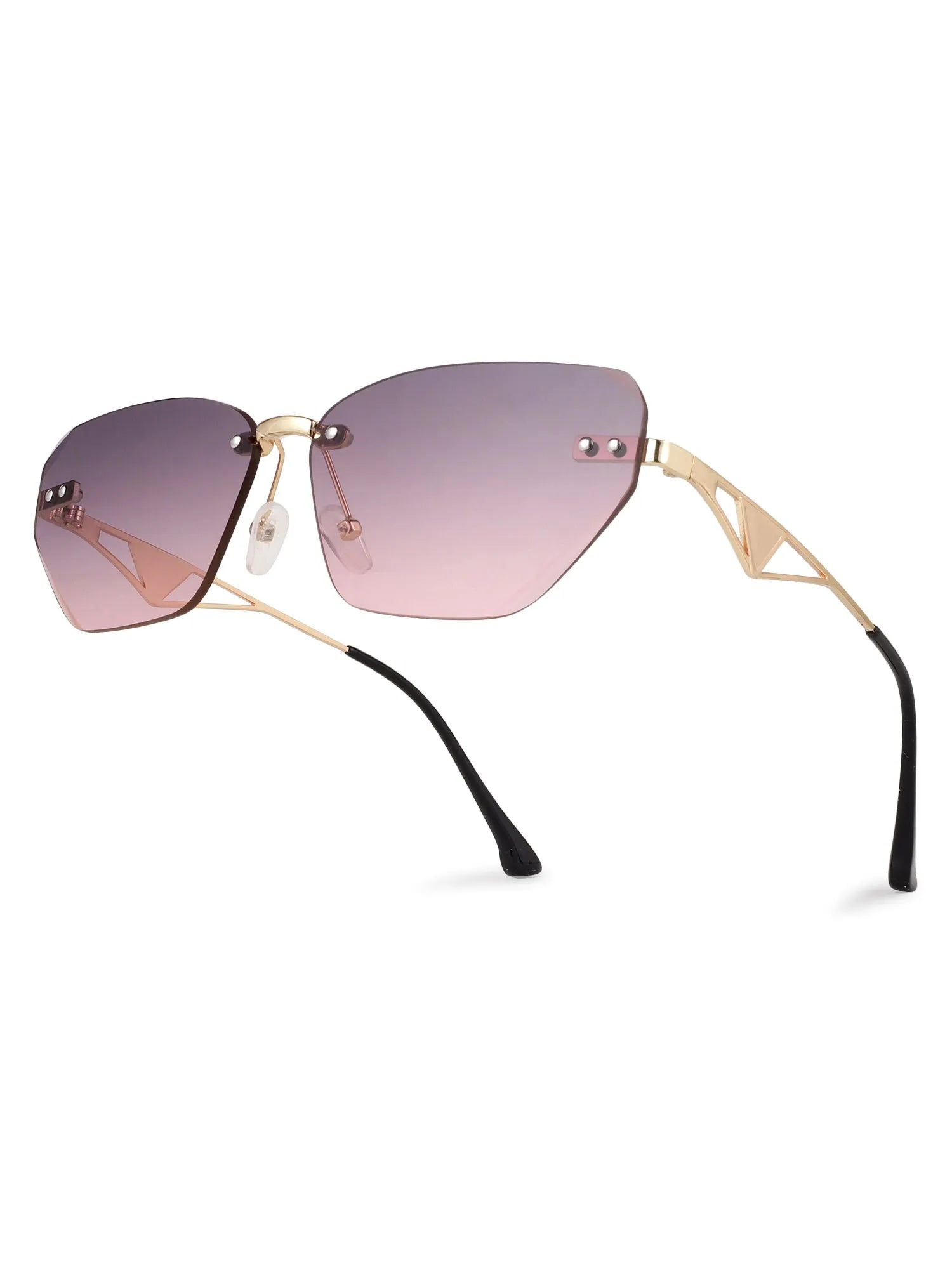 Rorion | Gradient Grey & Pink Medium Rim Less Rectangle Sunglasses for Men & Women [UV-protected]