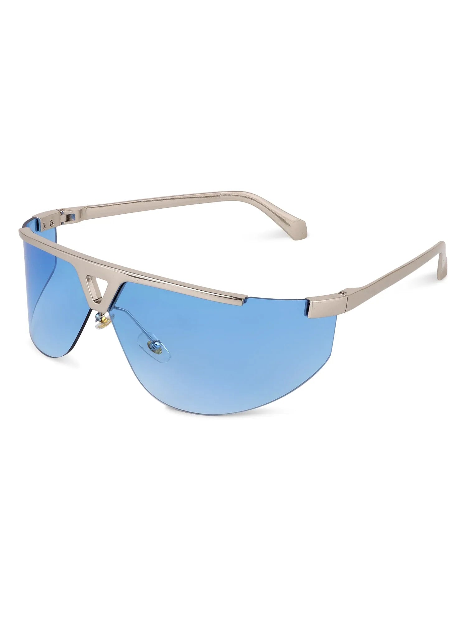 Tri-Angle | Blue Large Rim Less Rectangle Sunglasses for Men & Women [UV-protected]
