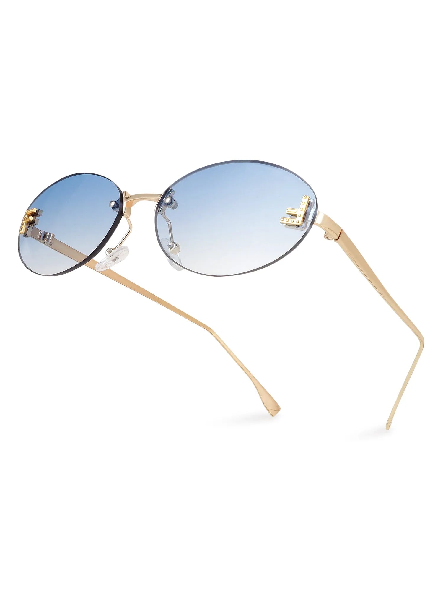 Quasar | Gradient Blue Small Rim Less Oval Sunglasses for Women [UV-protected]