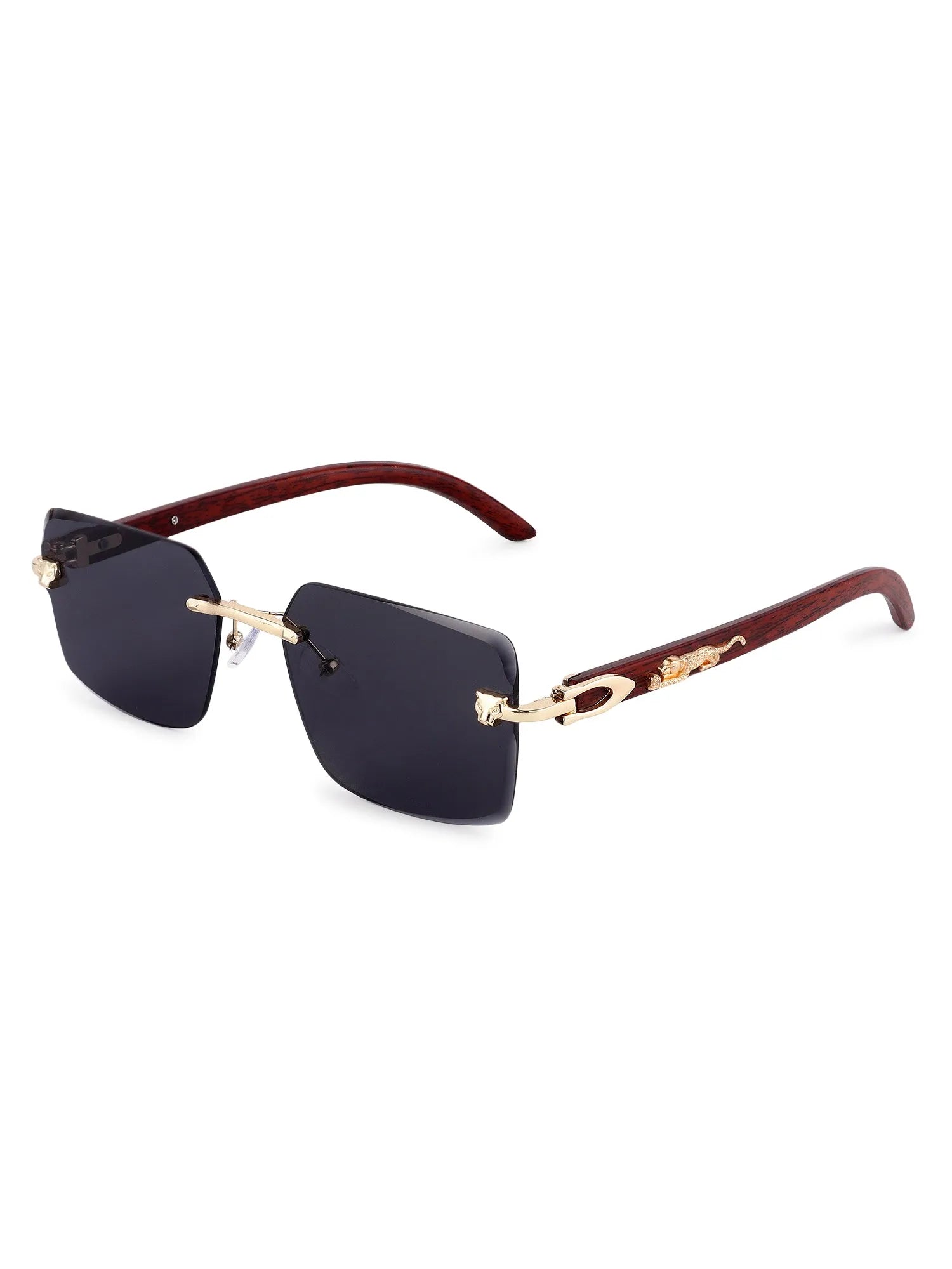 Starlight | Black Medium Rim Less Rectangle Sunglasses for Men & Women [UV-protected]