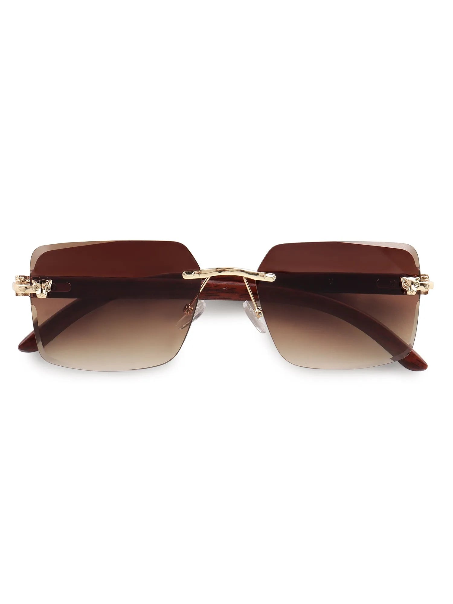 Starlight | Gradient Brown Medium Rim Less Rectangle Sunglasses for Men & Women [UV-protected]