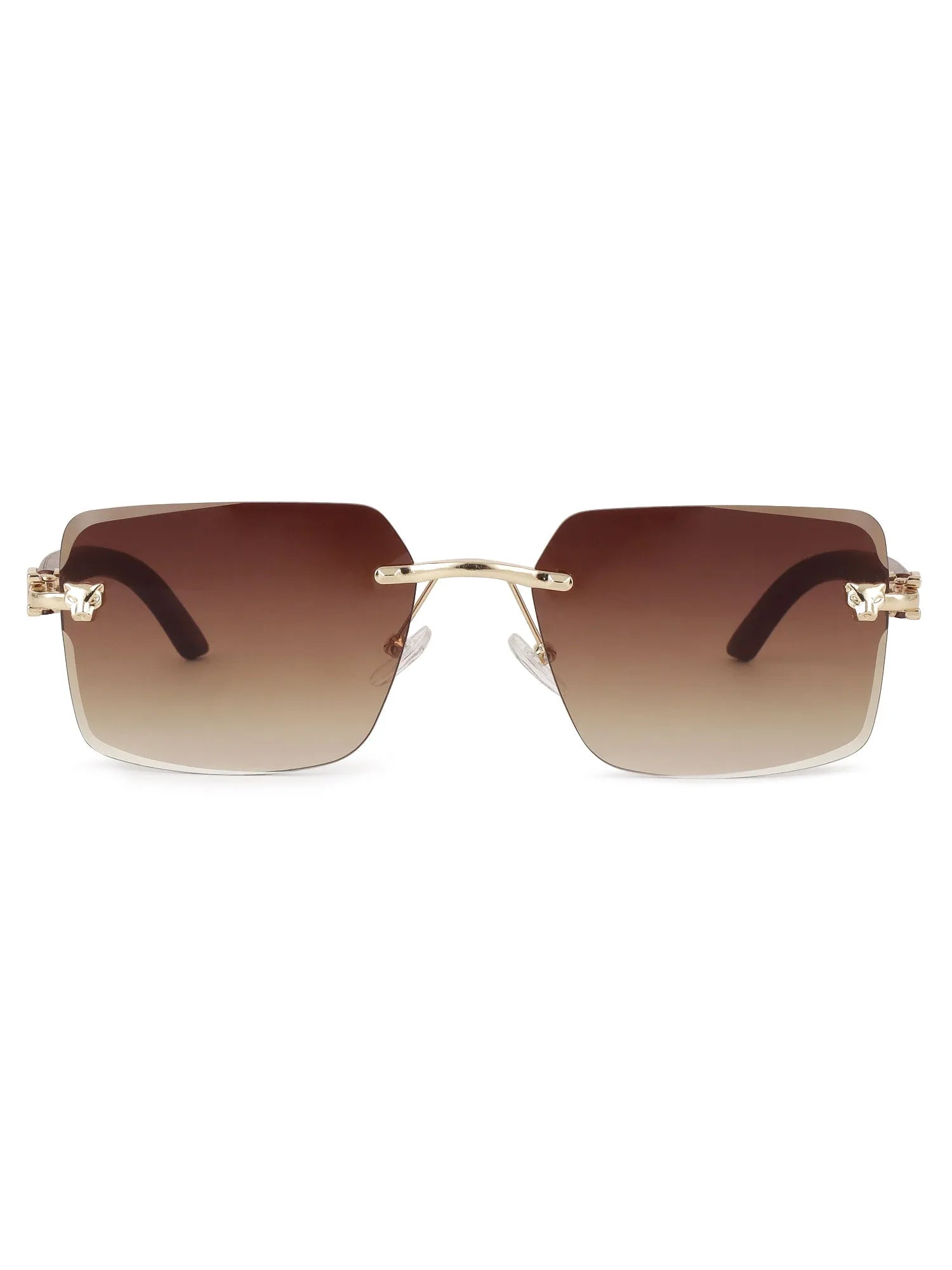 Starlight | Gradient Brown Medium Rim Less Rectangle Sunglasses for Men & Women [UV-protected]