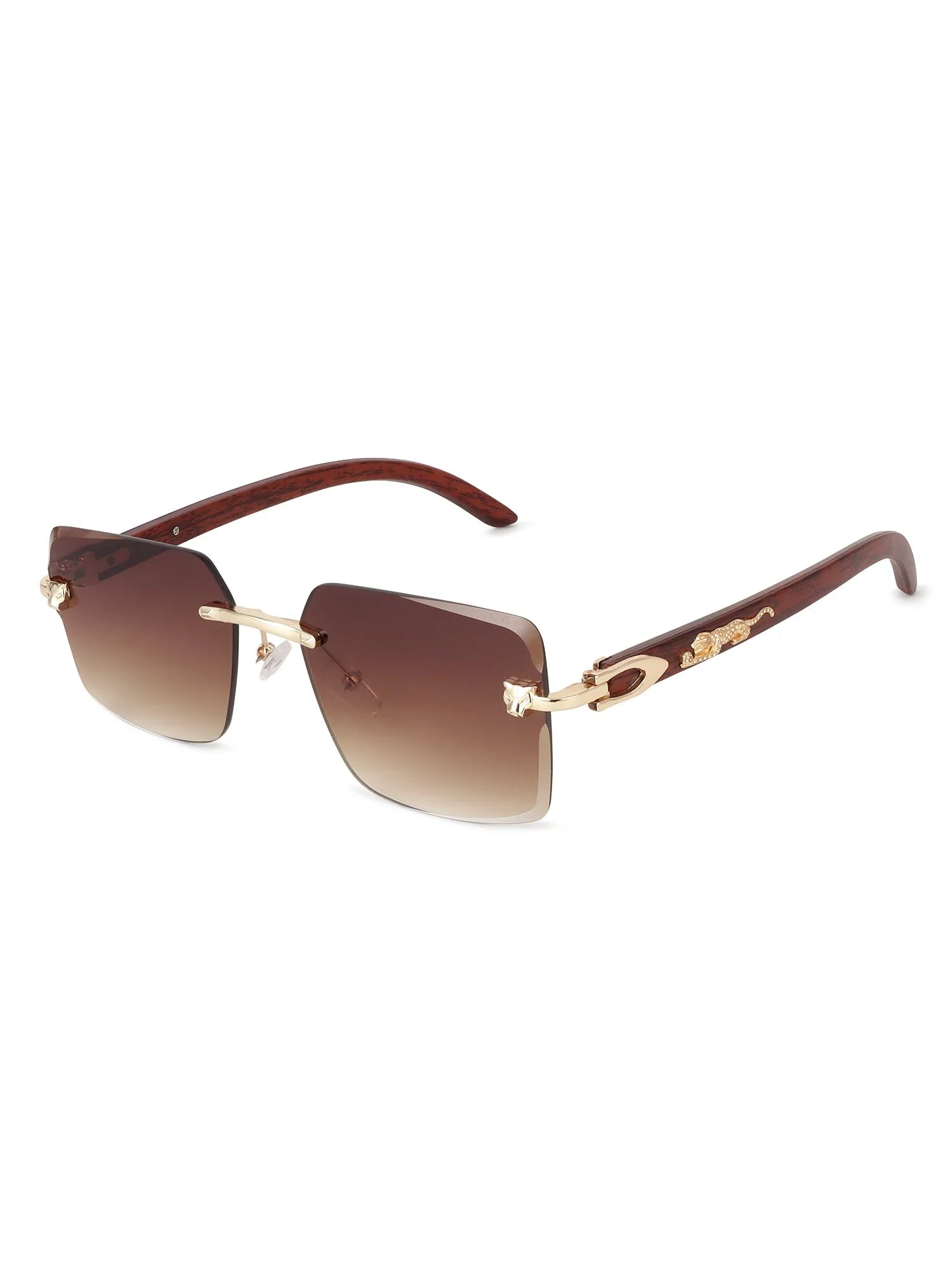 Starlight | Gradient Brown Medium Rim Less Rectangle Sunglasses for Men & Women [UV-protected]