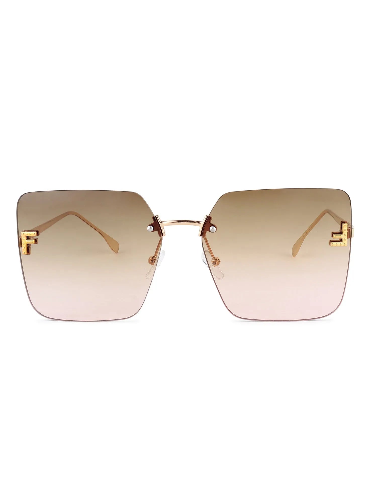 Tesseron | Gradient Yellow Small Rim Less Square Sunglasses for Women [UV-protected]