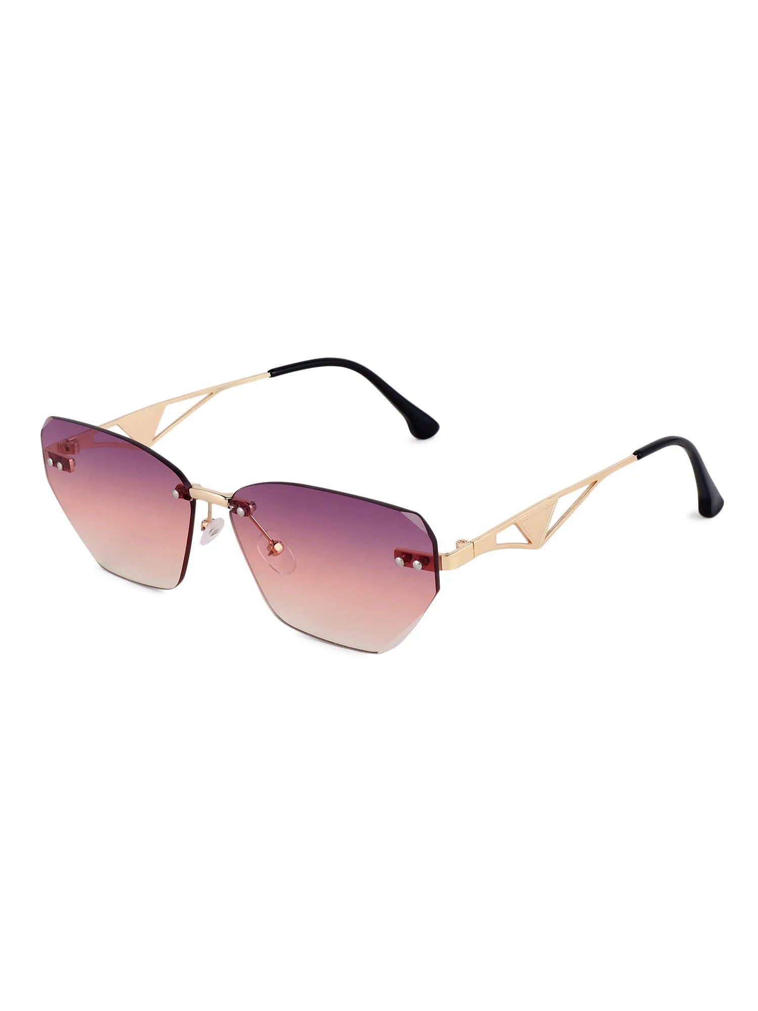 Rorion | Gradient Pink & Brown Medium Rim Less Rectangle Sunglasses for Men & Women [UV-protected]