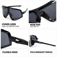 Nexis | Black Large Full Rim Shield Sports Sunglasses for Men & Women [UV-protected]