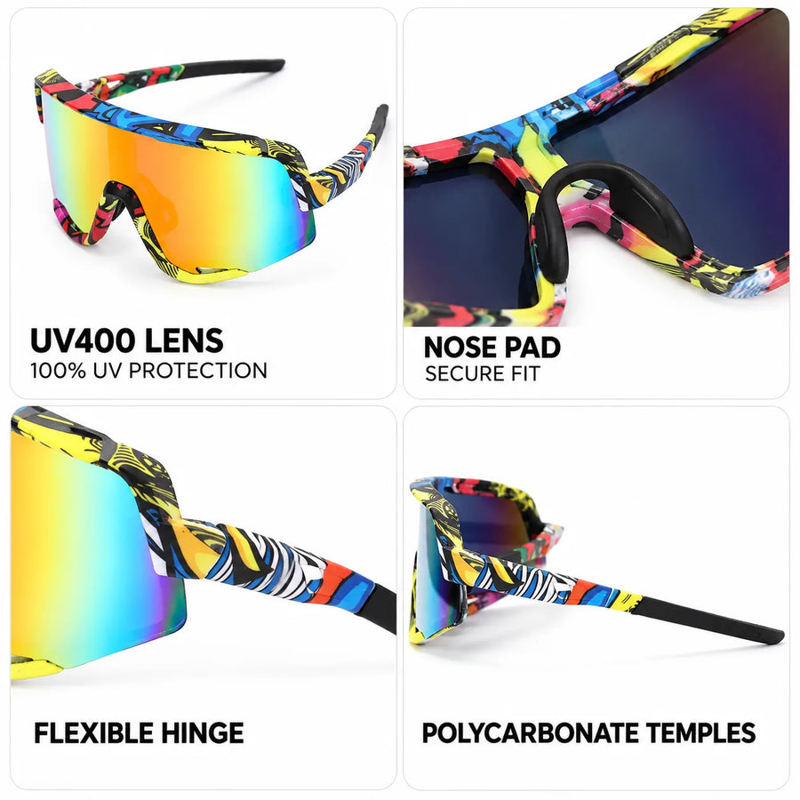 Nexis | Multi Colour/Texture Large Full Rim Shield Sports Sunglasses for Men & Women [UV-protected]