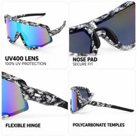 Nexis | Black/White/Texture Large Full Rim Shield Sports Sunglasses for Men & Women [UV-protected]