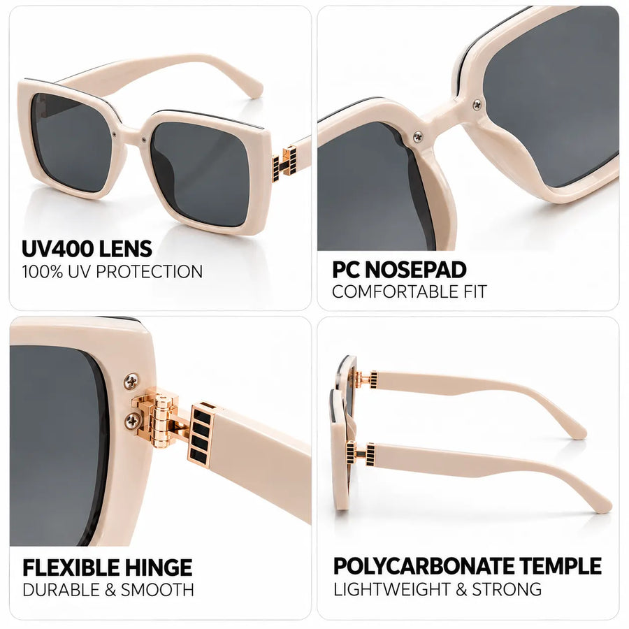 Rapture | Off -White Large Full Rim Square Sunglasses for Women [UV-protected]
