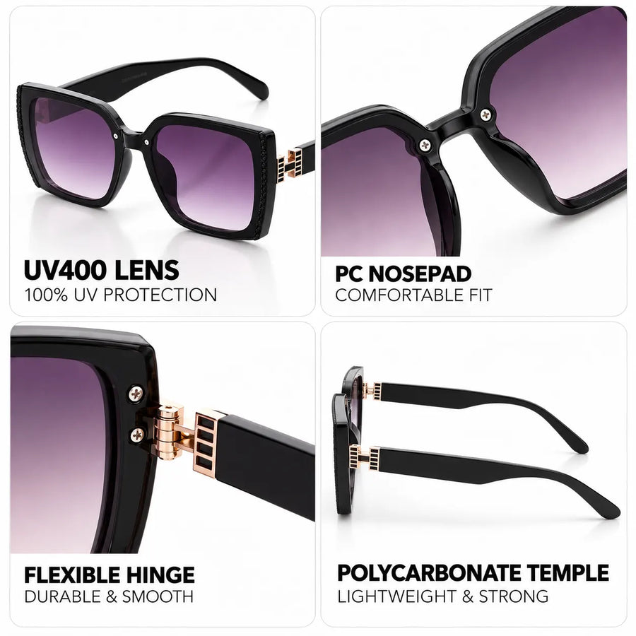 Rapture | Black Large Full Rim Square Sunglasses for Women [UV-protected]