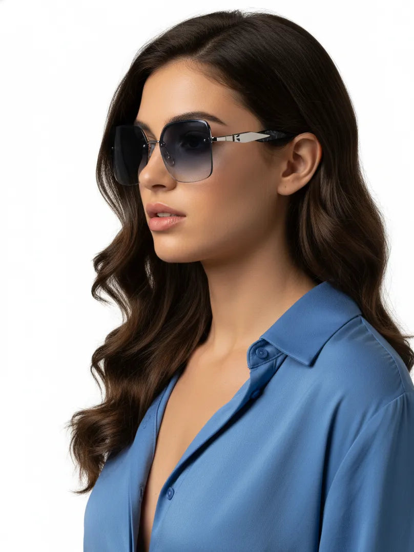 Parion | Gradient Black and Silver Medium Full Rim Oversized Sunglasses for Women [UV-protected]