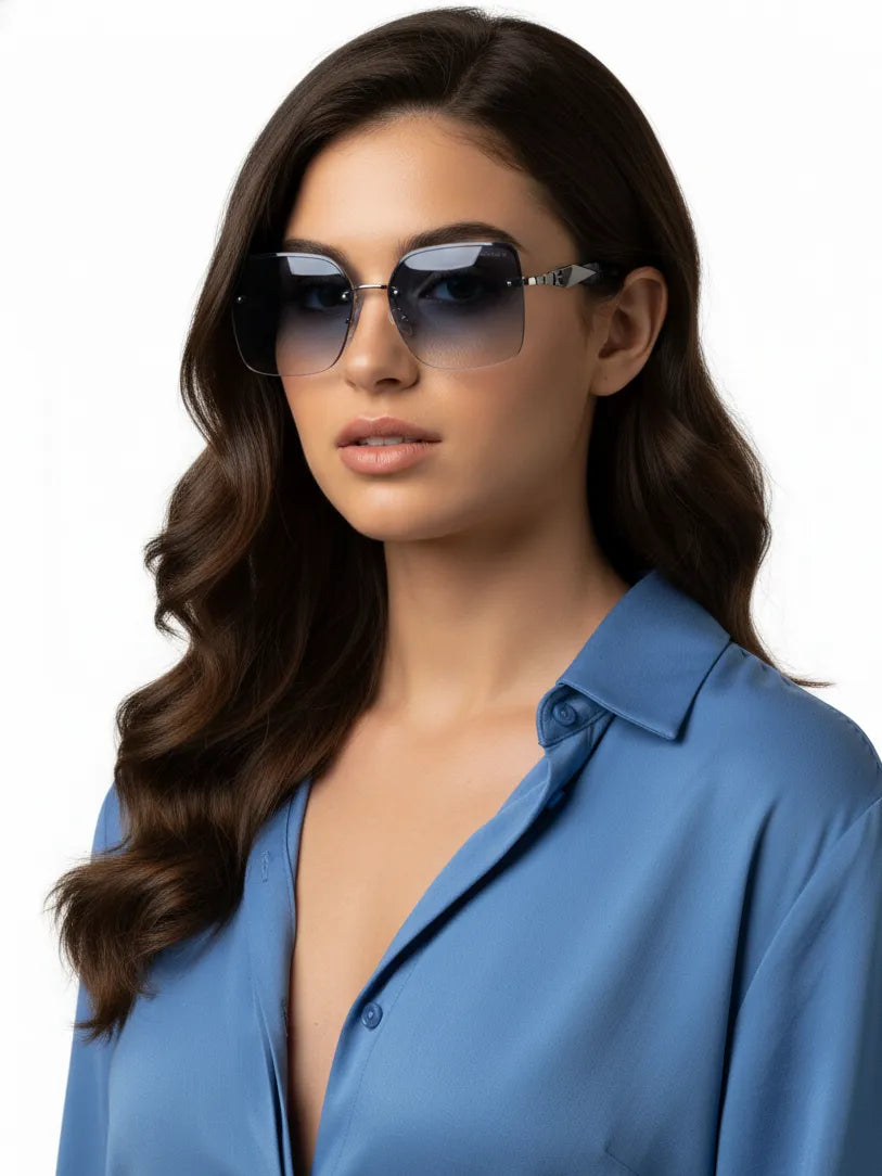 Parion | Gradient Black and Silver Medium Full Rim Oversized Sunglasses for Women [UV-protected]