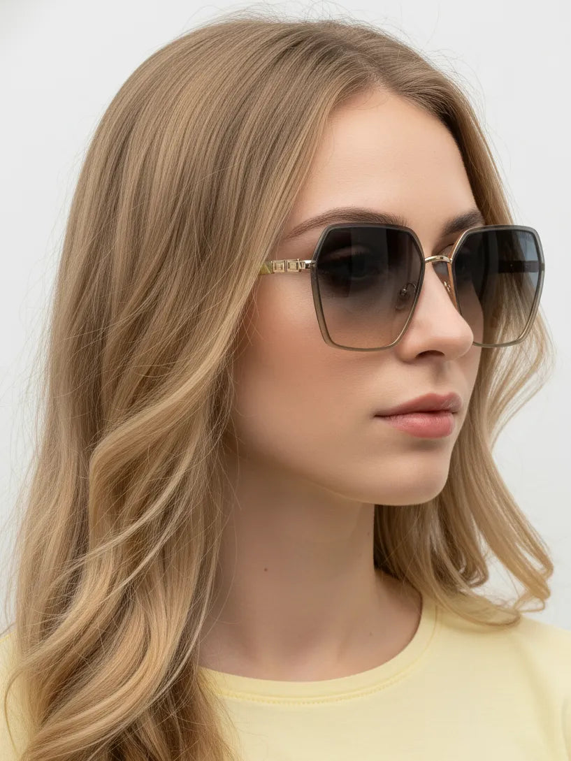 Arion | Gradient Brown & Blue Oversized Full Rim Hexagonal Sunglasses for Women [UV-protected]