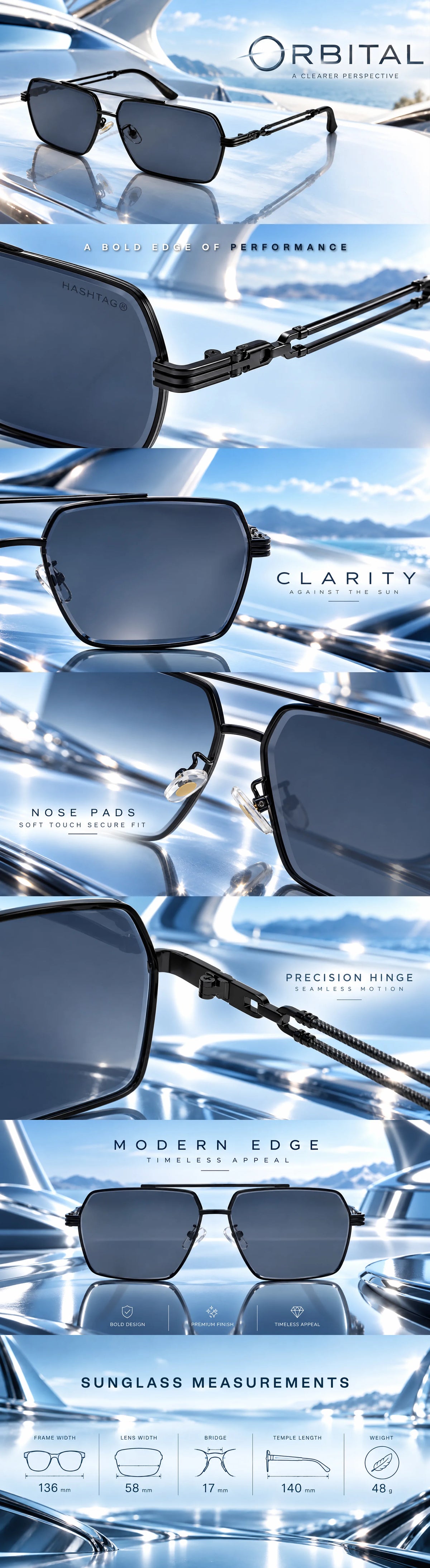 Orbital | Black Medium Full Rim Rectangle Sunglasses for Men & Women [UV-protected]