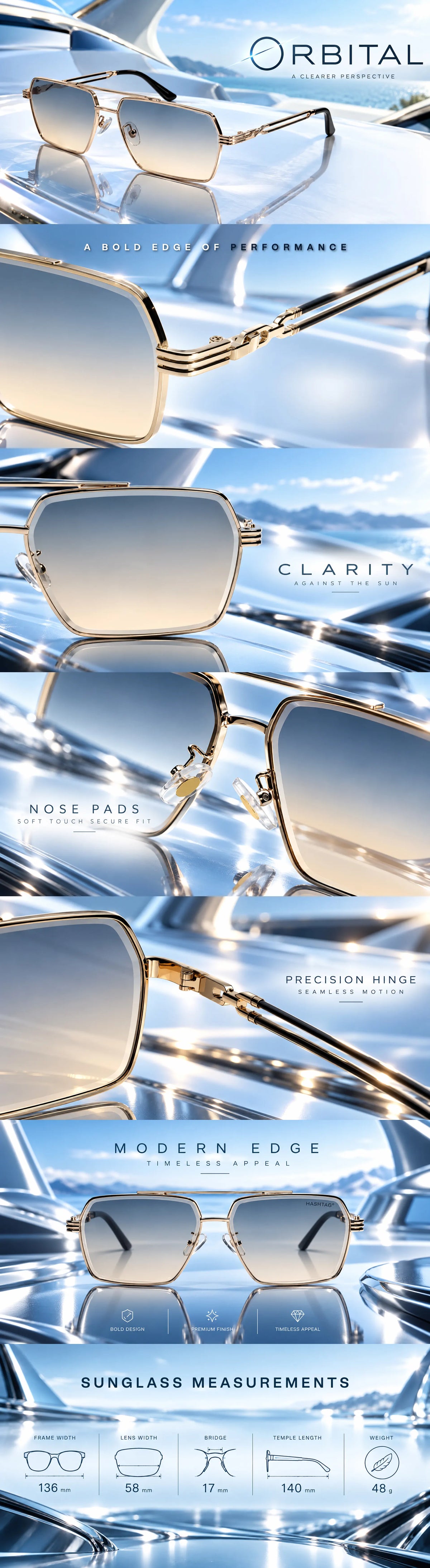 Orbital | Golden Black Medium Full Rim Rectangle Sunglasses for Men & Women [UV-protected]