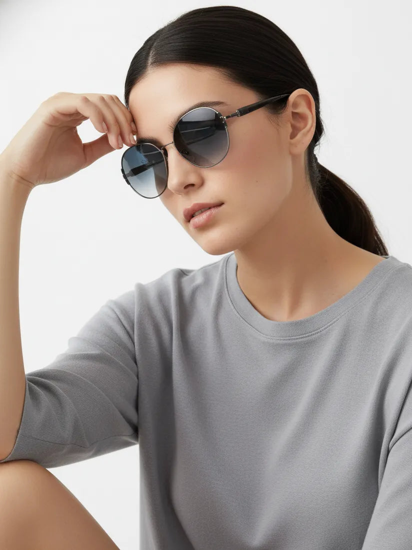 Drakon | Silver Oversized Full Rim Round Sunglasses for Women [UV-protected]