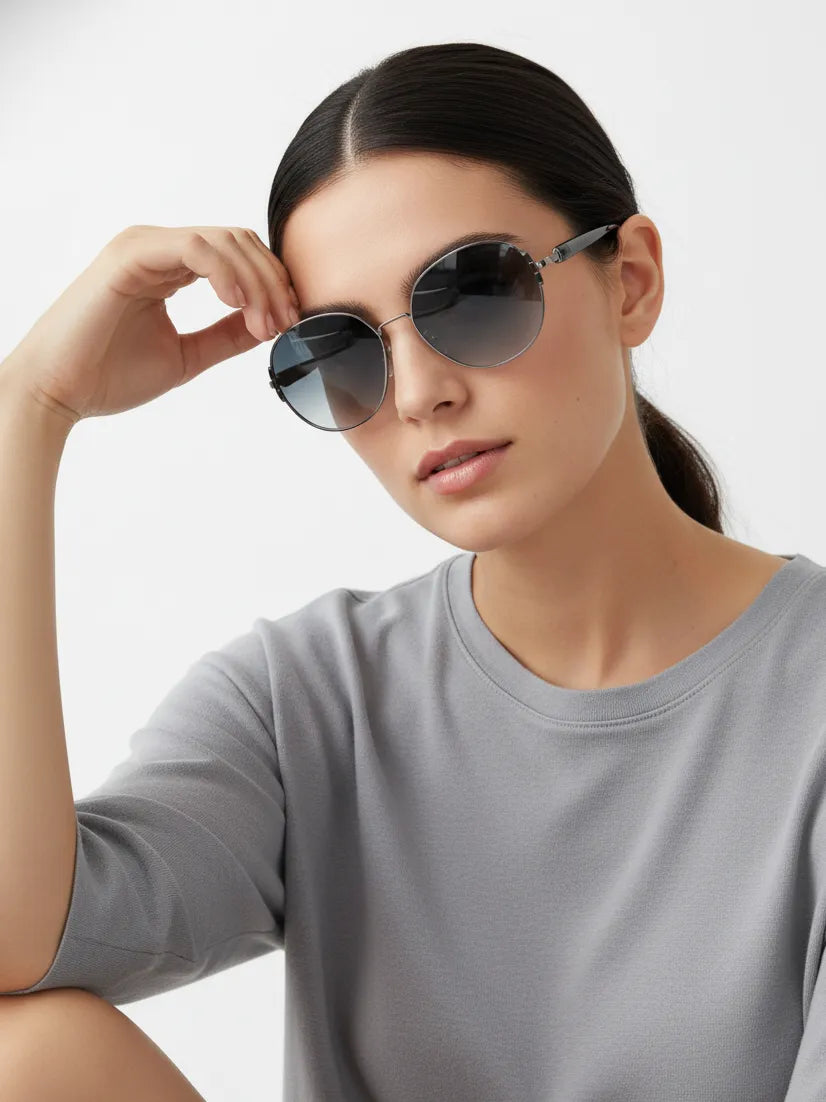 Drakon | Silver Oversized Full Rim Round Sunglasses for Women [UV-protected]