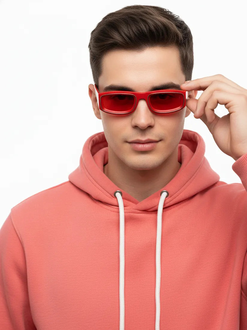 Crystix | Red Small Full Rim Rectangle Sunglasses for Men & Women [UV-protected]