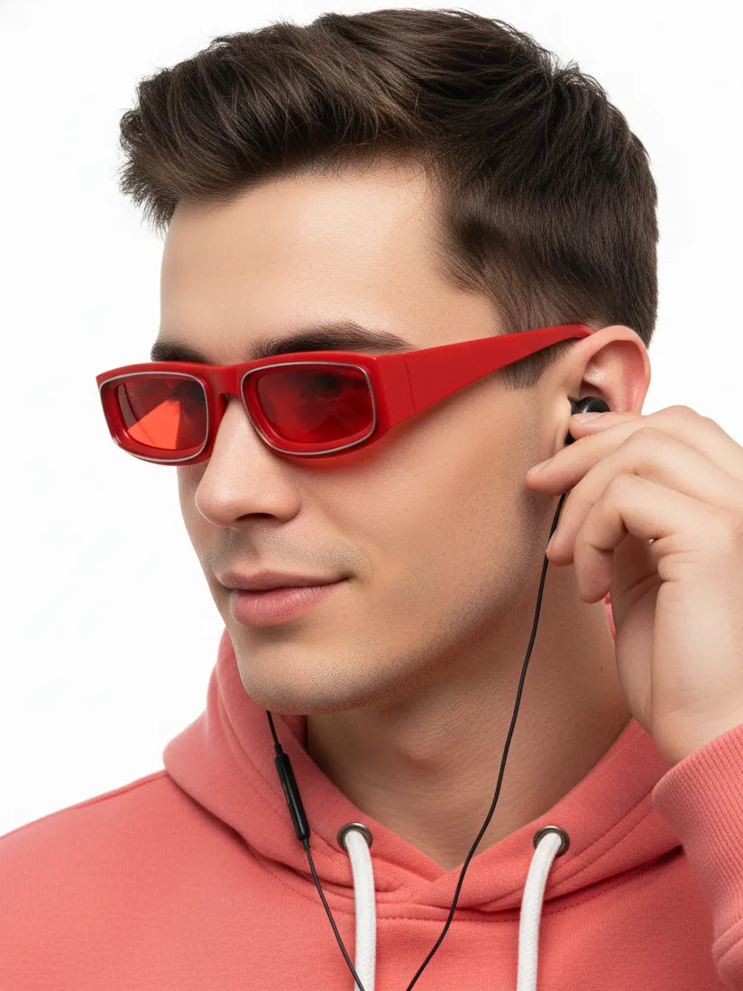 Crystix | Red Small Full Rim Rectangle Sunglasses for Men & Women [UV-protected]