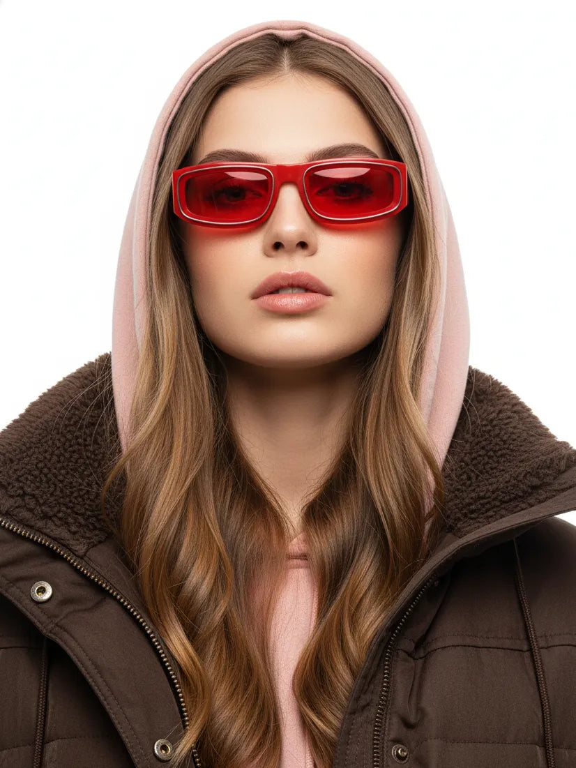 Crystix | Red Small Full Rim Rectangle Sunglasses for Men & Women [UV-protected]