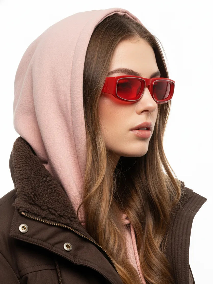 Crystix | Red Small Full Rim Rectangle Sunglasses for Men & Women [UV-protected]