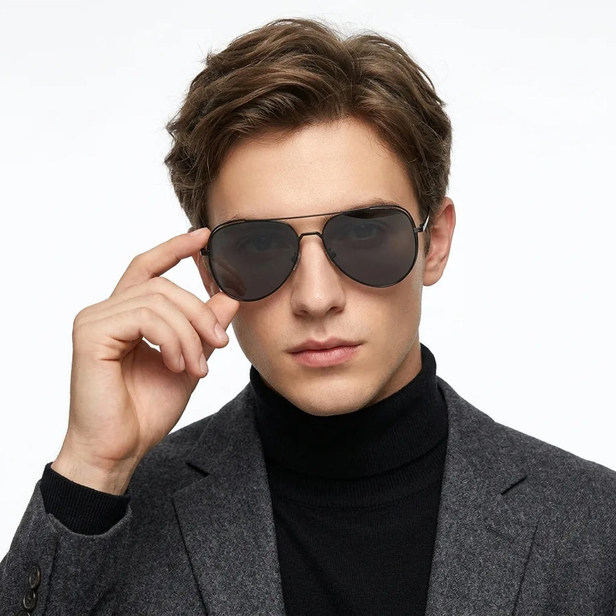 Crythra | Black Large Full Rim Aviator Sunglasses for Men [Polarized]