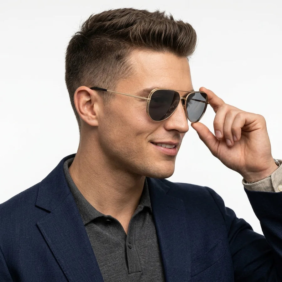 Crythra | Grey Large Full Rim Aviator Sunglasses for Men [Polarized]