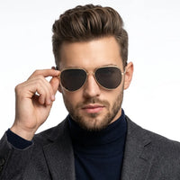 Crythra | Grey Large Full Rim Aviator Sunglasses for Men [Polarized]
