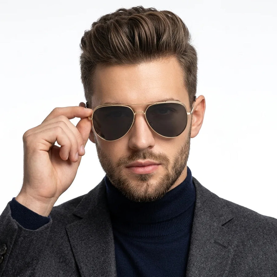 Crythra | Grey Large Full Rim Aviator Sunglasses for Men [Polarized]