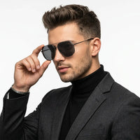 Drakara | Black Large Full Rim Hexagonal Sunglasses for Men [Polarized]